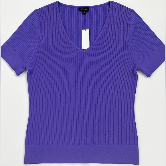 NWT Talbots Purple V-Neck Short Sleeve Ribbed Knit Sweater Office Top Size Large - Picture 1 of 7